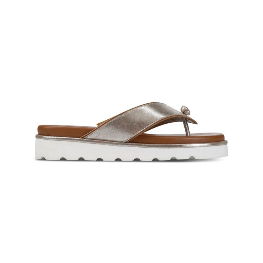 DONALD/PLINER Womens Silver 1" Platform Leaane Wedge Leather Thong Sandals 8 M